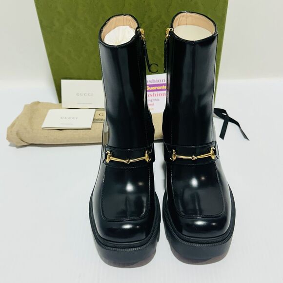 Gucci Horsebit Bootie 37/ US 7 Black Leather Platform Ankle Boots NIB $1,590 - Picture 7 of 15